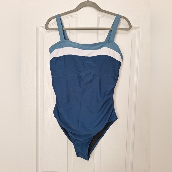Stylish Blue and White One-Piece Swimsuit - Picture 3 of 7